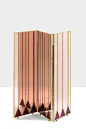 PARAVENTO : Paravento  Dimorestudio, Oggetti  Screen in glossy lacquered wood and pink mirror with  brass and painted metal details.  w 107 (w panel 35) x d 2 x h 112 cm