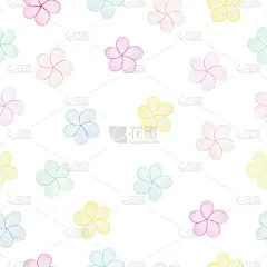 无缝图案与彩色花朵，可爱和简单的水彩插图的派对背景，包装或织物