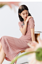 黑色预售-影儿音儿商场同款女装2021夏季新款V领短袖中长款连衣裙-tmall.com天猫