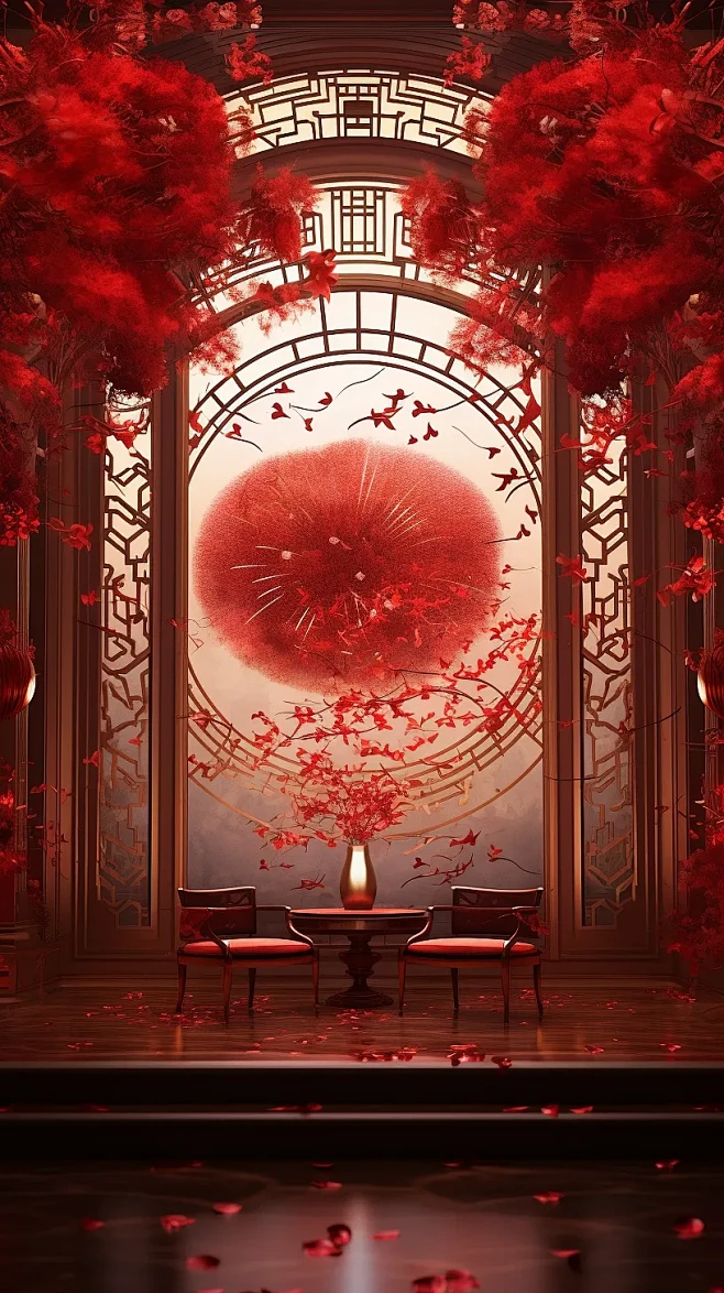 中国新年烟花在红色的背景海报