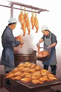 厨房厨师北京烤鸭美食制作元素插画