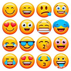 jimeng-2025-07-23-6887-随机生成一套emoji的表情包，精致，16个，超清，要求不同表情，白色背景