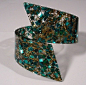 Vintage Blue Green Acrylic Confetti Clamper Bracelet