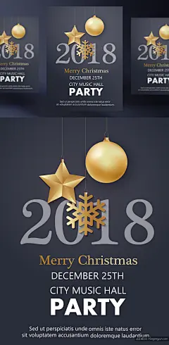2019年黑金圣诞节新年快乐矢量插图海报素材 Merry Christmas Party-平面素材-@美工云(meigongyun.com)