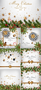 冬天设计的时髦的现代圣诞快乐和新年快乐2019卡片与金黄装饰品海报宣传单DM设计模板