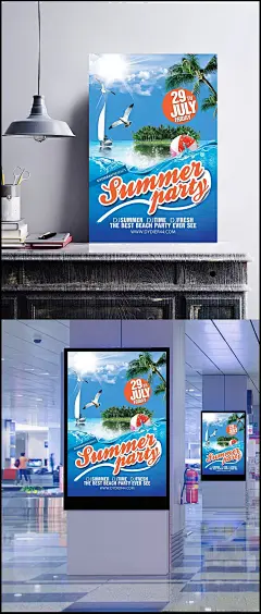 夏日 party 海滨派对海报|沙滩派对海报,生日派对海报,时尚派对海报,派对海报,音乐派对海报,泡沫派对海报
