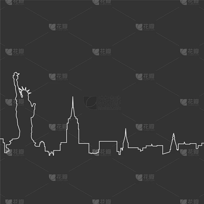 纽约,草图,都市风景,城市天际线,轮廓,城镇,摩天大楼,图像,美国,矢量素材-花瓣网