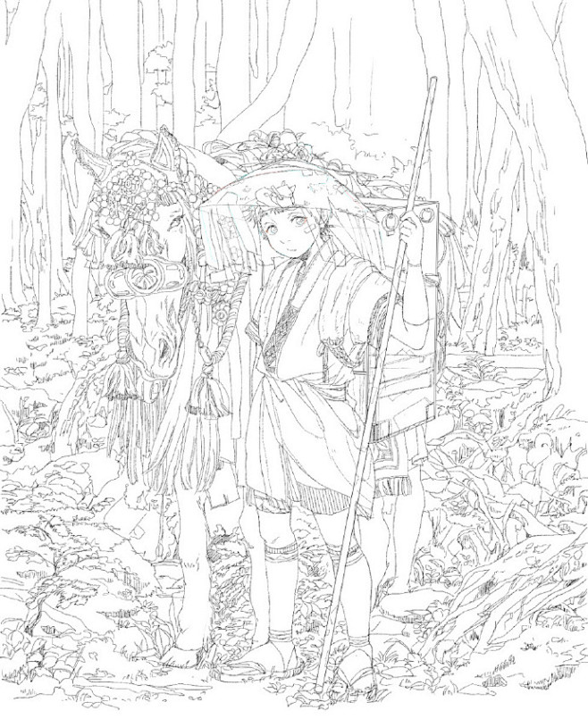 【日本插画师  ゆた  细腻的插画线稿】