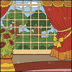 向量颜色背景。有大窗户的客厅