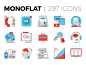 Icons : Meet the Monoflat Icons collection, which created with last trends of design, using both flat and thin line style with perfectly matched color palette. Whether you're working with business presentation, marketing campaign or any web-related projec