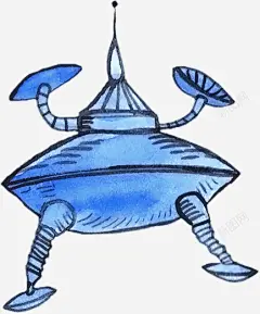 手绘太空宇宙飞船蓝色 创意素材