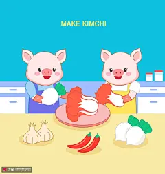 红叶菜白萝卜 蒜头辣椒 厨师小猪 2019新年插图插画设计AI ti122a11413节日节气素材下载-优图-UPPSD