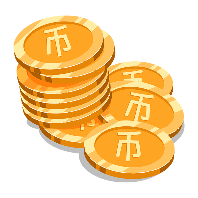2.5D堆叠卡通金币钱币元素