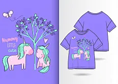独角兽手绘可爱T恤印花插画图案矢量图设计素材