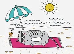 矢量手绘沙滩猫咪漫画_新图网 https://ixintu.com 猫咪 漫画 矢量图 手绘图 卡通 可爱 彩色图 手绘 创意