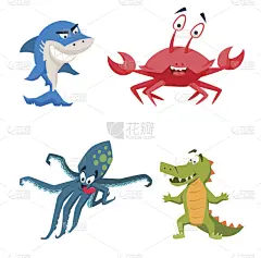 鲨鱼,鳄鱼,螃蟹,章鱼,热带鱼,菜单,贺卡,热带气候,从容态度,动物