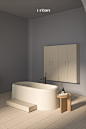 A composition with bathroom furniture from Ease collection in a soft colour palette and MDi Limestone.