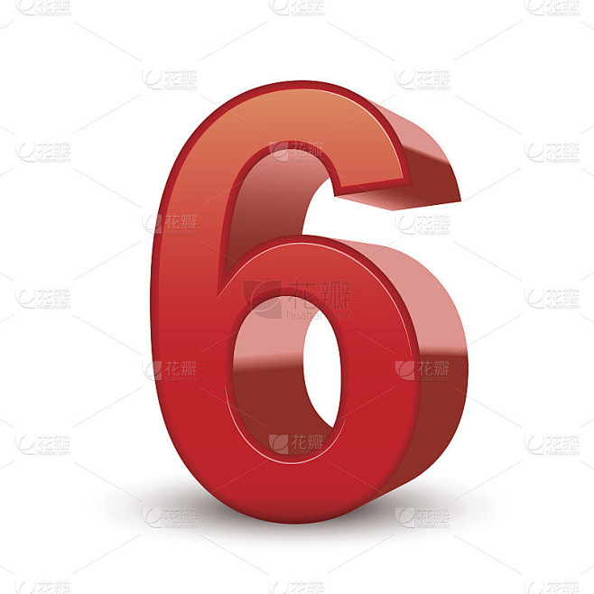 3d闪亮的红色数字6