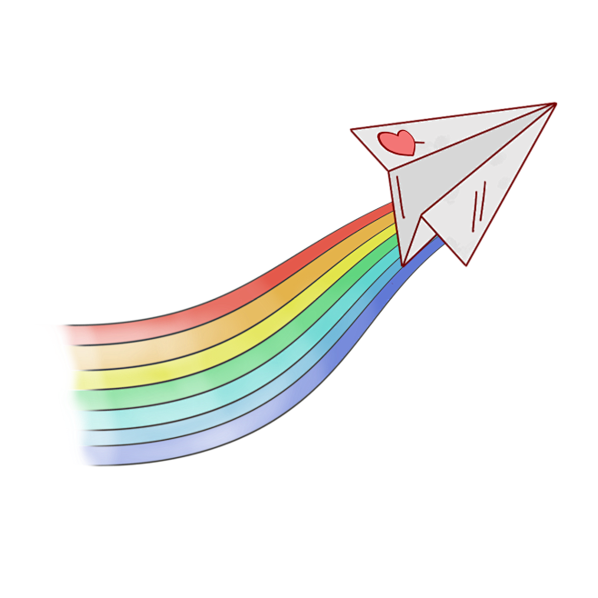 彩虹手绘卡通爱情爱心萌系纸飞机素材
