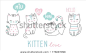 Set of cute vector girly kittens with lettering