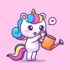 彩虹独角兽喷壶卡通插画矢量图设计素材