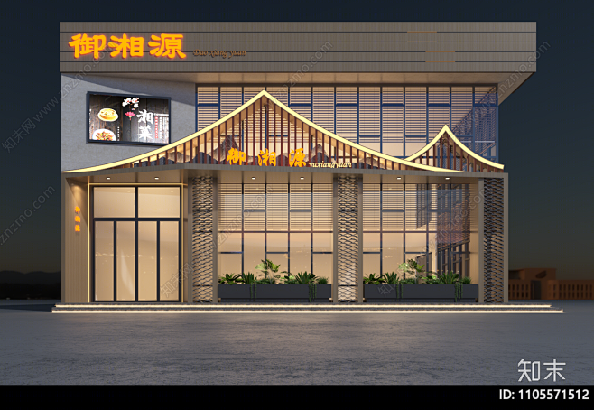 新中式中餐厅门头门面SU模型下载【ID:1105571512】_知末su模型网