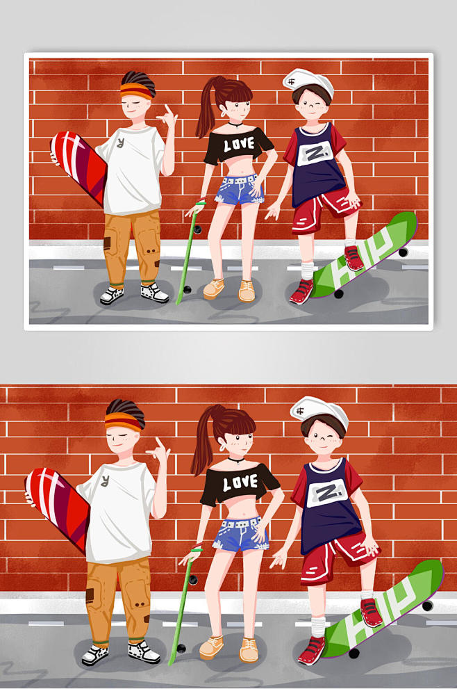 创意滑板街头嘻哈插画-众图网
