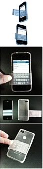 墨西哥NOS公司设计了一款翻盖的iPhone手机套，采用透明材质制造，和其它手机保护套不同的是它有一个翻盖实体键盘，你可以把它放到屏幕上，从而感受实体按键的触控感，不用时则可方便地收纳到手机套后面。