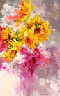 金英善向日葵水彩画作品，向阳的花-