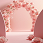 A clean pink background, arches, many light roses, the overall color is light pink, fresh, photography, maximum resolution, maximum perfectionism, realistic composition, professional photography, skilled technology, the best quality, perfect results, the 