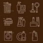 矢量图标清洗-杂项图标Vector Icons Cleaning - Miscellaneous Icons扫帚、刷子、水桶、清洁、清洁布、衣服、盘、灰尘、地板、家庭,家务,图标,线,液体,女仆,手册,拖地、擦,擦,艳阳高照,符号,摩天大楼,象征,餐具,工具,垃圾,用户界面,真空,矢量 broom, brush, bucket, clean, cleaner, cloth, clothes, dish, dust, floor, household, housework, icon, line, liqu