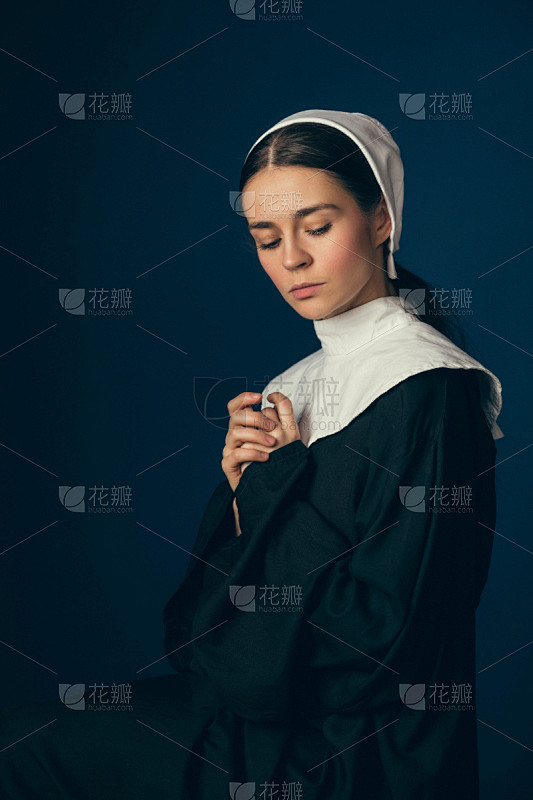 中世纪时代,修女,接力赛,青年女人,胸衣,砖,肖像,一个人,公主,复古风格