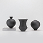 现代简约手工陶瓷花瓶磨砂黑花器新中式样板房餐桌玄关艺术摆件