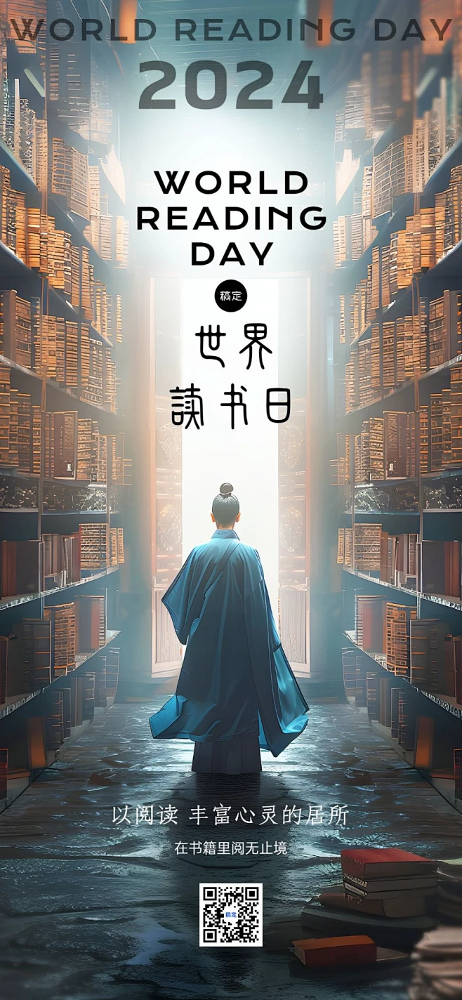 世界读书日节日祝福全屏竖版海报AIGC素材-花瓣网