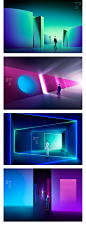 彩色炫酷3D立体空间人物商务办公科技感光效海报背景PSD分层素材-淘宝网