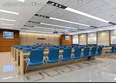 蓝色靠椅的宽敞的会议厅设计效果图3d模型下载|3D素材|会议厅|简洁|宽敞|室内设计|装修设计|装修效果图|蓝色背景|蓝色名片|蓝色背景psd|蓝色手提袋