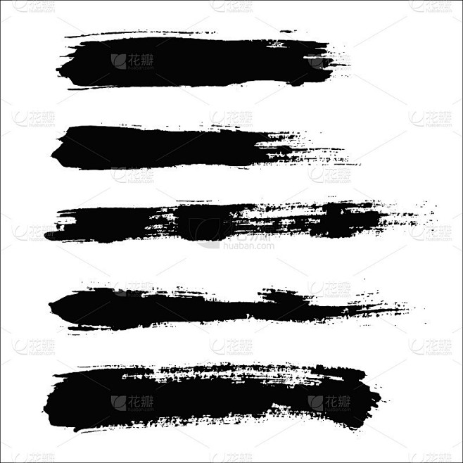 Brush strokes set vector painted isolated objects