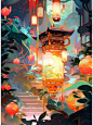 古风插画 古建筑 国风 动漫 山水