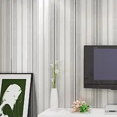 现代简约英伦竖条纹墙纸无纺布 卧室客厅电视背景壁纸银灰色黄色-淘宝网