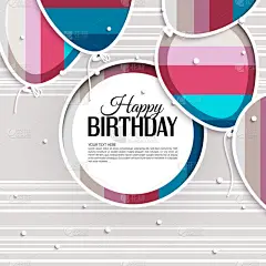 用气球和条纹背景上的生日文本向量生日贺卡.