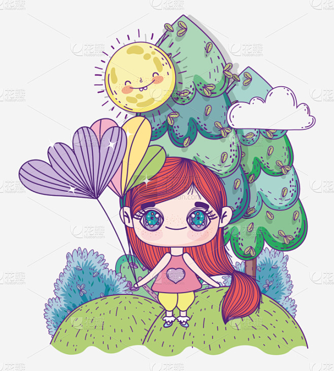 卡通,日本漫画风格,可爱的,太阳,儿童,女孩,白昼,花