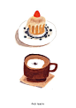 cappuccino & cake illustration 손그림/일러스트 - 푸드일러스트 카푸치노와 미니케이크 ♥ 귀엽습...