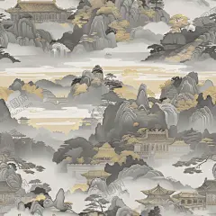 数码印花 【酷图网】数码印花,大牌,手绘,女装印花,山水画