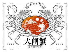 大闸蟹螃蟹线描插画礼盒包装设计