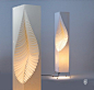 thinking of column paper lampshades for our led programmable lights... Laminated MooDooNano paper leaf on wire stand lamp.