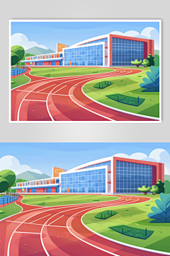 AI数字艺术扁平风校园球场操场插画-众图网