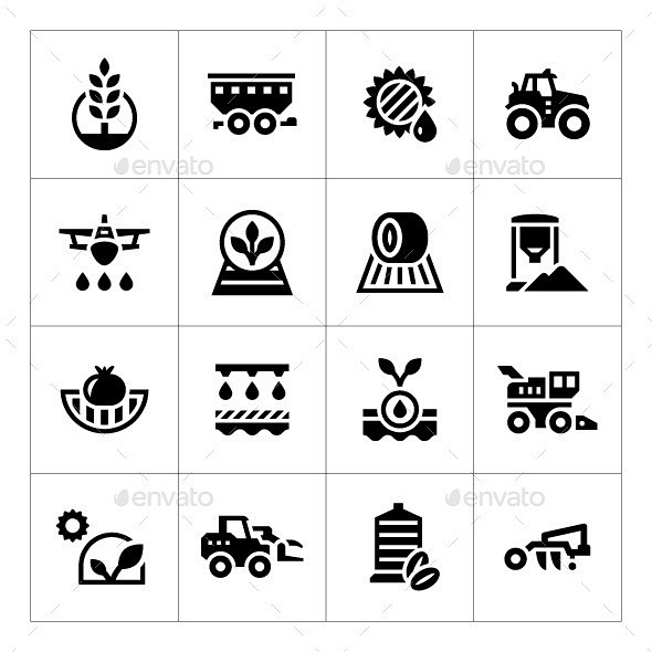 农业——人造物体对象的设置图标Set Icons of Agriculture - Man-made objects Objects农业、农业 ...