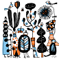 Strange Garden. ⚫️ : Drawing in my sketchbook imported into Procreate for a bit of color. 
