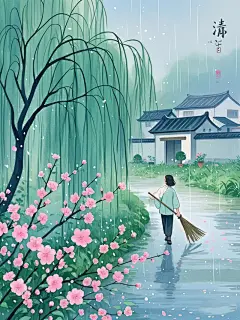 AI数字艺术清明节气水彩插画