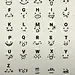 其中可能包括：the letters and numbers are drawn with black ink on white paper, as well as smiley faces